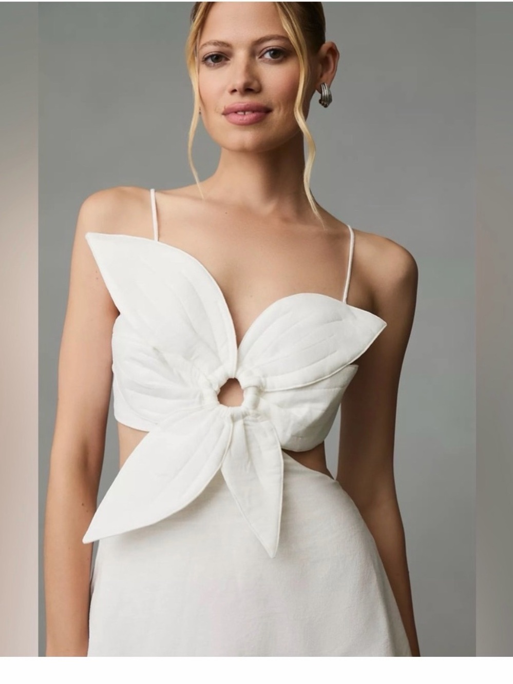 Gracia White Strapless Floral Bow Cutout Dress